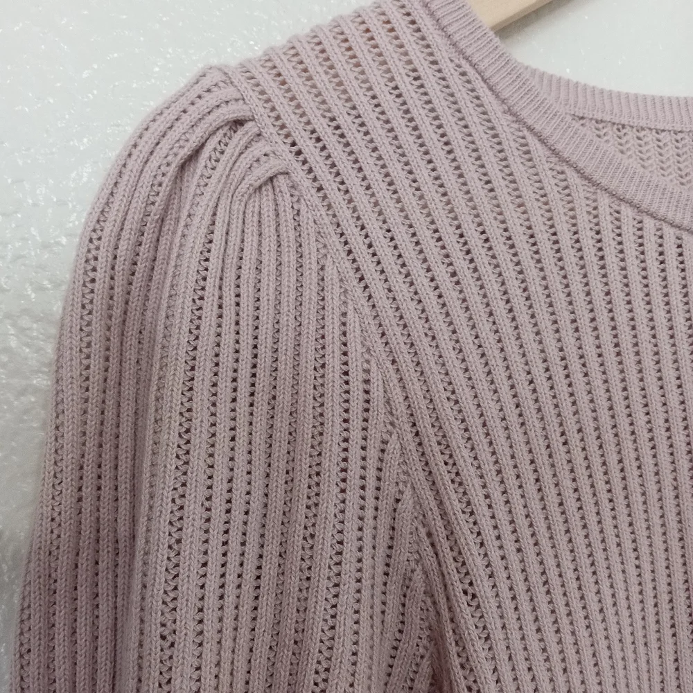 Express Ribbed Knit Puff Sleeve Soft Pale Mauve Top - Picture 8 of 8